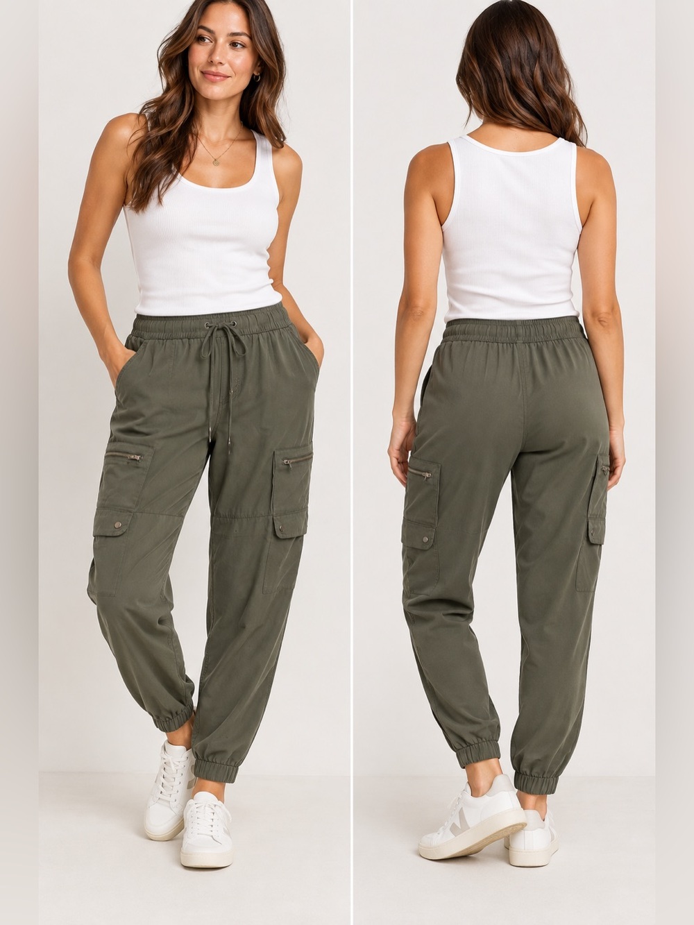 Banana Republic Factory Army Olive Green Tencel Cargo Joggers L EUC